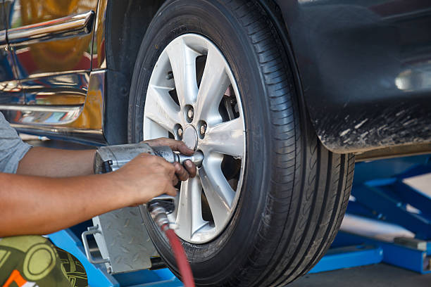 Remove/ Install Wheel Nut. stock photo