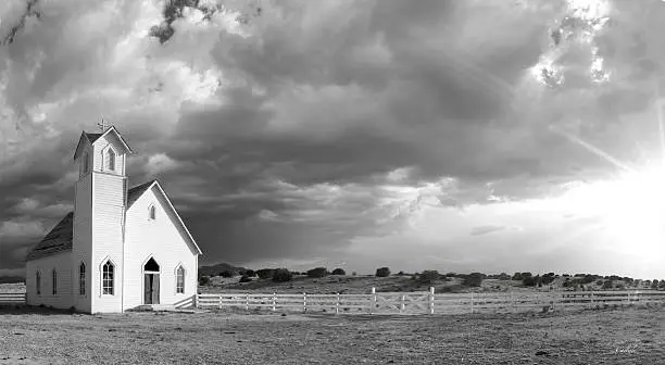 The church was photographed in Santa Fe Colorado. This is a panorama.
