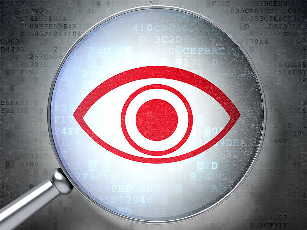 istock Security concept: Eye with optical glass on digital background 469555777