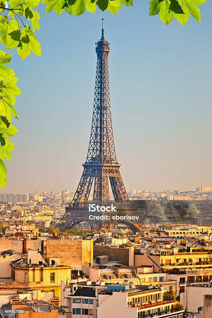 View on Eiffel tower at sunset View on Eiffel tower at sunset, Paris, France 2015 Stock Photo
