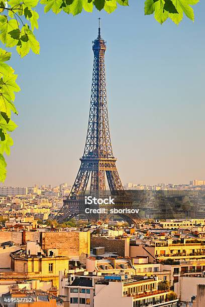 View On Eiffel Tower At Sunset Stock Photo - Download Image Now - 2015, Aerial View, Architecture