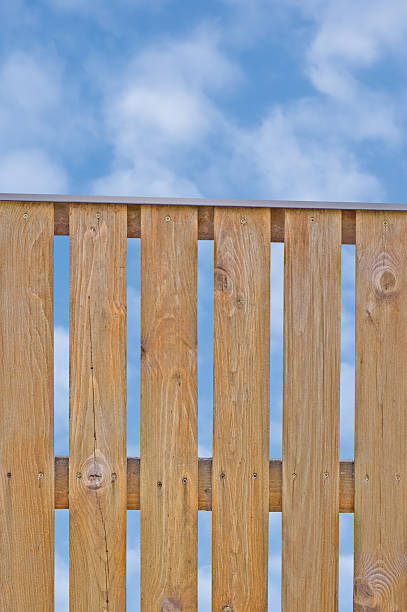 istock Wooden Picket Fence, Brown Natural Over Cloudscape, Clouds, Summer Sky 469558719