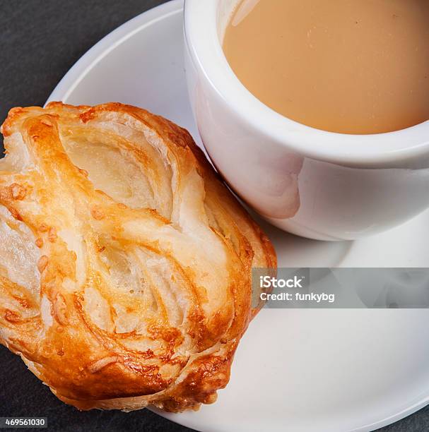 Bread Roll With Cottage Cheese Filling And Coffe Stock Photo - Download Image Now - 2015, Appetizer, Baked