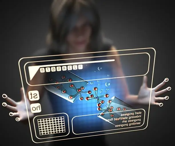 Photo of woman and hologram with micro capsule