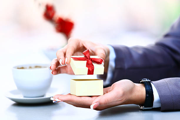 istock Box present or valentine gift hand close up 469563735