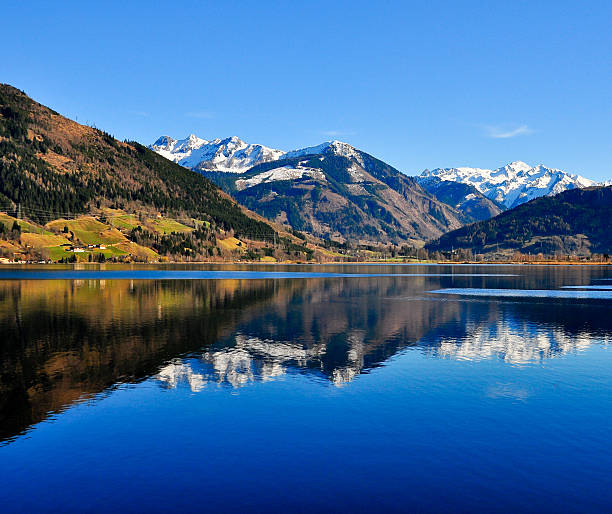 Mountain lake landscape view with reflection, Austrian Alps, Zell am See, Austria