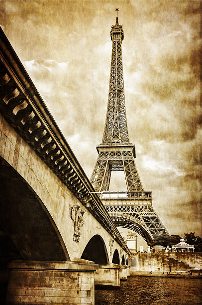 istock Eiffel tower monochrome vintage view with bridge 469563969