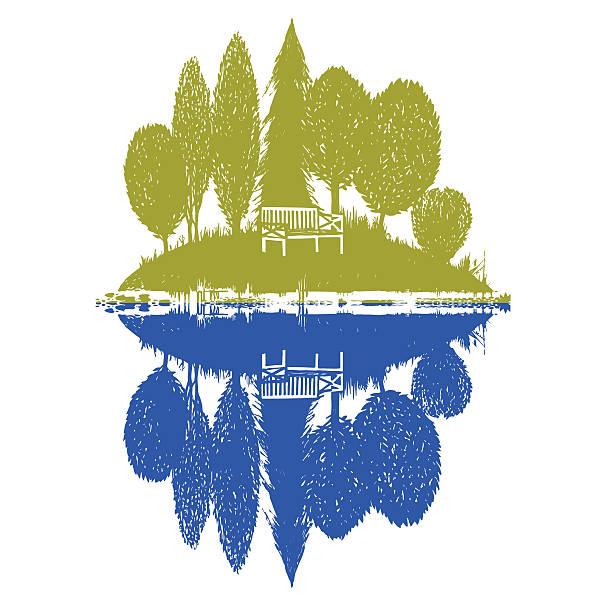 island with reflection in two colors Vector illustration in color with a landscape motif pushkin st petersburg stock illustrations