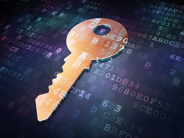 istock Security concept: Golden Key on digital background 469567525