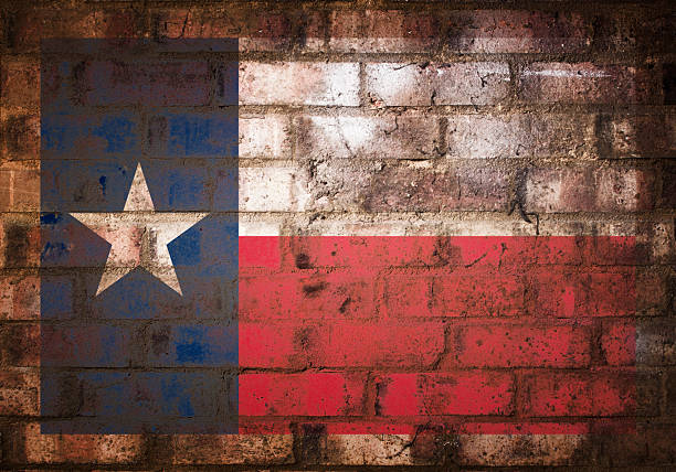istock Flag of Texas on Rustic Brick Wall 469567634