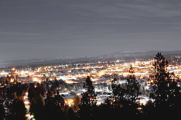istock City lights in a small forest town 469569042