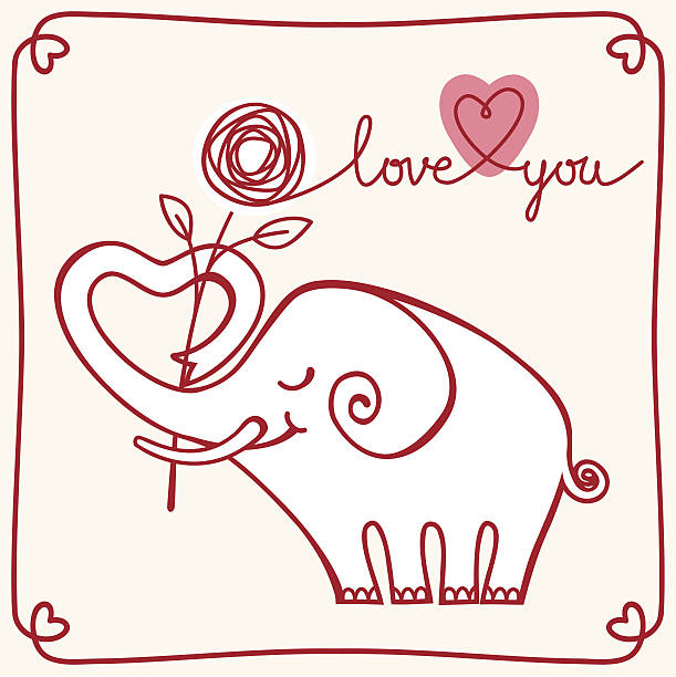 ilustraciones, imágenes clip art, dibujos animados e iconos de stock de tarjeta de san valentín con elefante blanco - illustration and painting single flower fun old fashioned