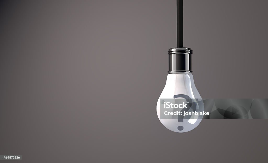Question Light 3D rendering of light bulb with question mark symbol on it. 2015 Stock Photo