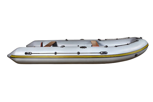 vista lateral em cinza barco inflável de borracha dinghy pvc. - bote inflável - fotografias e filmes do acervo