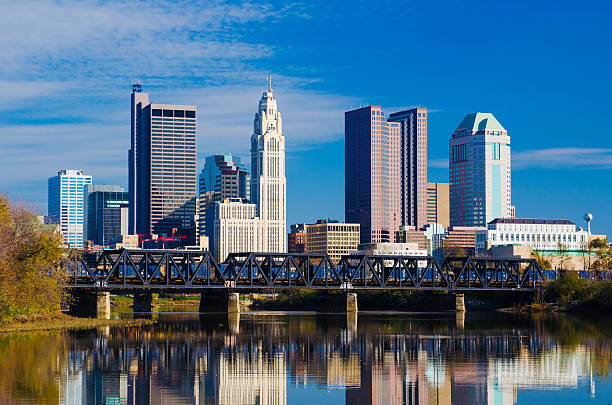 istock Columbus downtown skyline and river with reflection 469574528