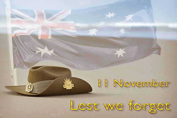 istock Army slouch hat on beach for Rememberance Day 469574630
