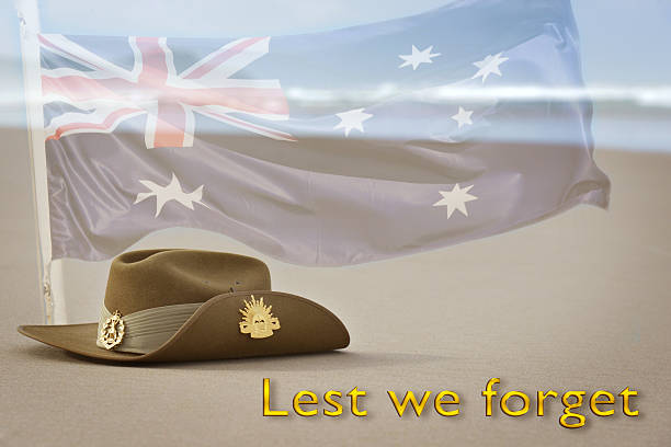 istock Army slouch hat on beach for Rememberance Day 469574634