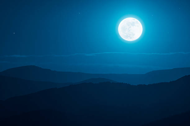 istock Dramatic Mountain Moonrise With Deep Blue Sky and Shadows 469575691