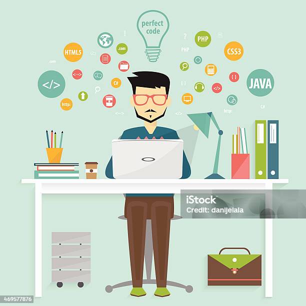 Programmer And Process Coding Programming Concept Stock Illustration - Download Image Now - Computer Language, Computer, Men