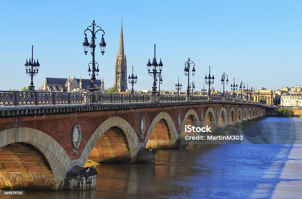 Bordeaux river bridge with St Michel cathedral in background Bordeaux river bridge with St Michel cathedral in background, France Bordeaux Stock Photo