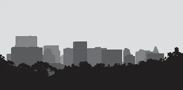 Vector illustration of Black and gray silhouette of a cityscape