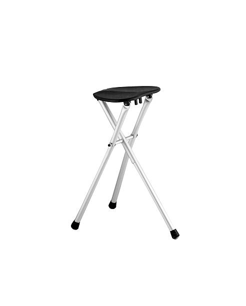 istock Shiny metal and black leather bar stool, isolated on white 469581502