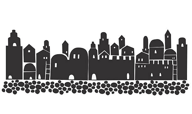 ilustrações de stock, clip art, desenhos animados e ícones de jerusalém, cidade velha, silhueta de ilustração preto e branco - jerusalem stone illustrations