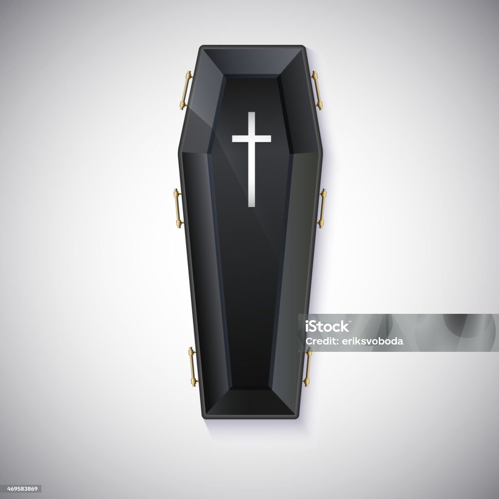 Elegant black coffin with glare and yellow handles Coffin stock vector