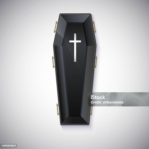 Elegant Black Coffin With Glare And Yellow Handles Stock Illustration - Download Image Now - Coffin, Black Color, Vector