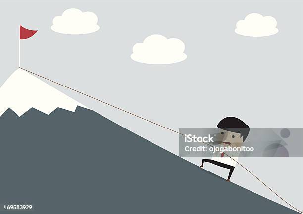 Ilustración de Businessman Climbing Hill y más Vectores Libres de Derechos de Esfuerzos - Problemas - Esfuerzos - Problemas, Montañismo, Acantilado