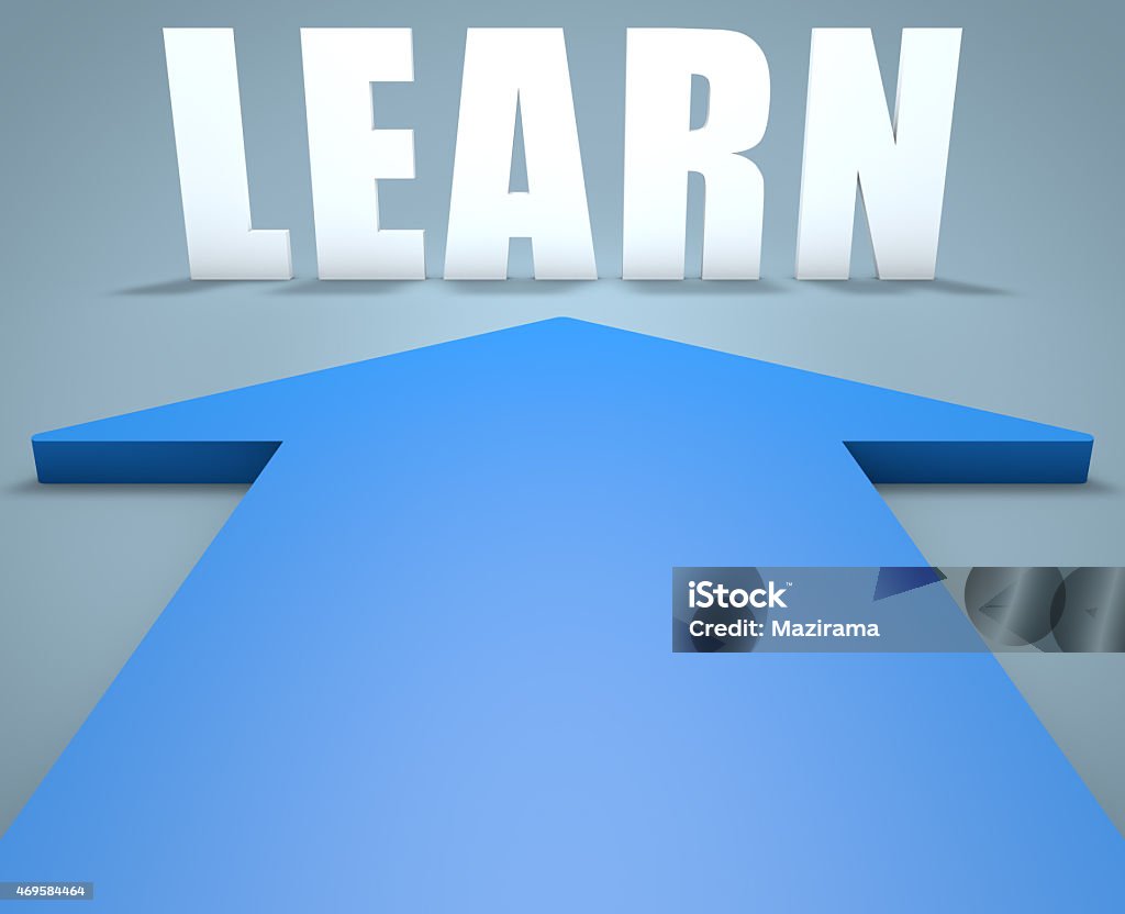 Learn Learn - 3d render concept of blue arrow pointing to text. 2015 Stock Photo