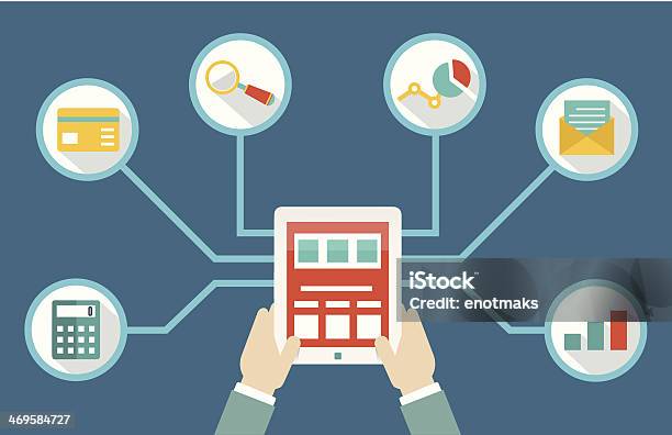 Management Of Money By Means Of Tablet Pc Stock Illustration - Download Image Now - Dashboard - Visual Aid, E-commerce, Bank Deposit Slip