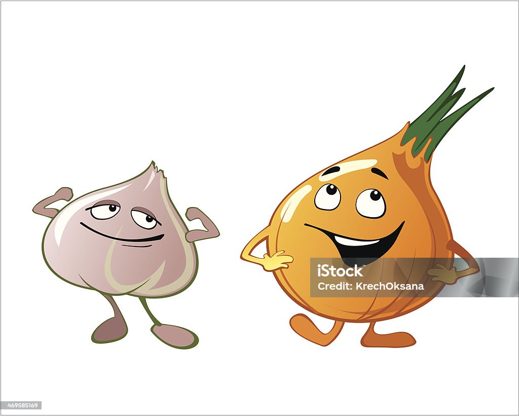 Funny Monada verduras de ajo, cebolla - arte vectorial de Ajo libre de derechos