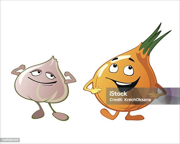 Ilustración de Funny Monada Verduras De Ajo Cebolla y más Vectores Libres de Derechos de Ajo - Ajo, Alimento, Belleza