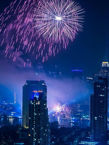 istock Night view cityscape of Bangkok with Fireworks 469587121