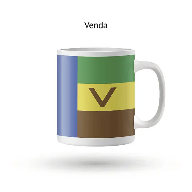 Vector illustration of Venda flag souvenir mug on white background.