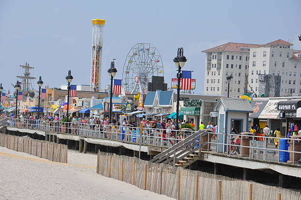The boardwalk and buildings in Atlantic City, New Jersey.