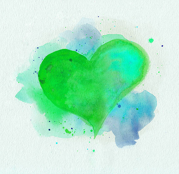 istock White background with a blue and green watercolor heart 469589199