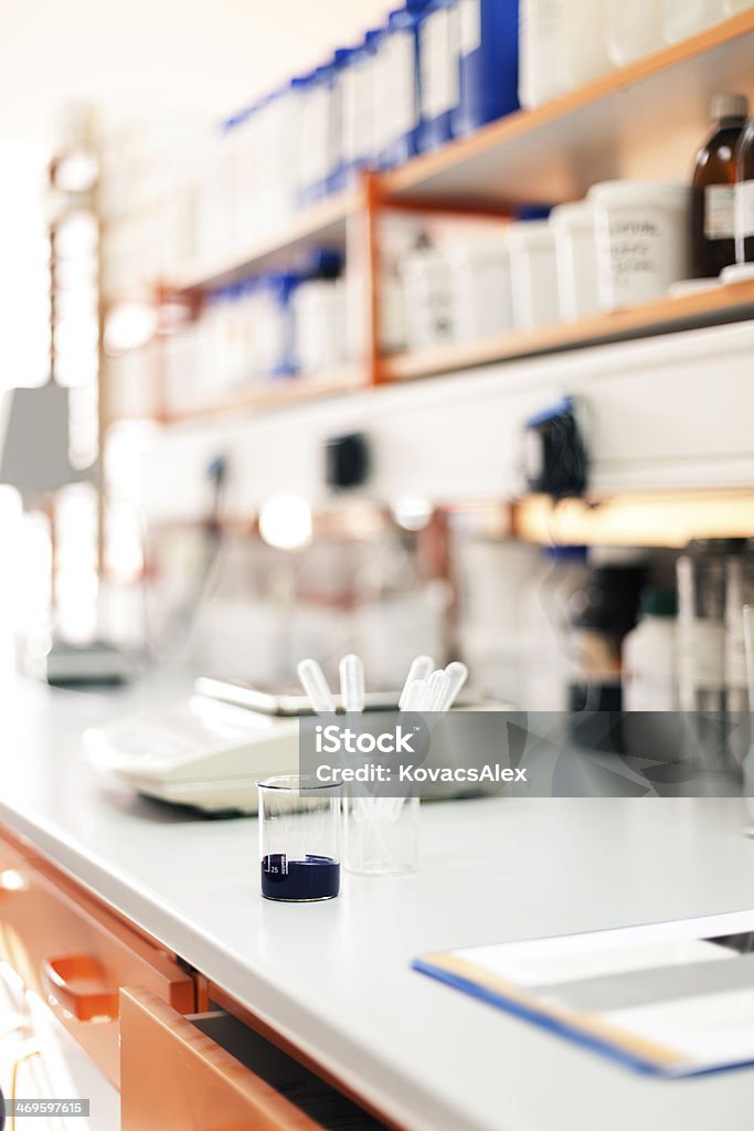 Laboratory interior Details of tools in the laboratory. Shallow depth of field. Analyzing Stock Photo