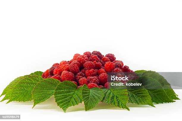 Raspberries On A Plate With Leafs Stock Photo - Download Image Now - Close-up, Dessert - Sweet Food, Domestic Kitchen