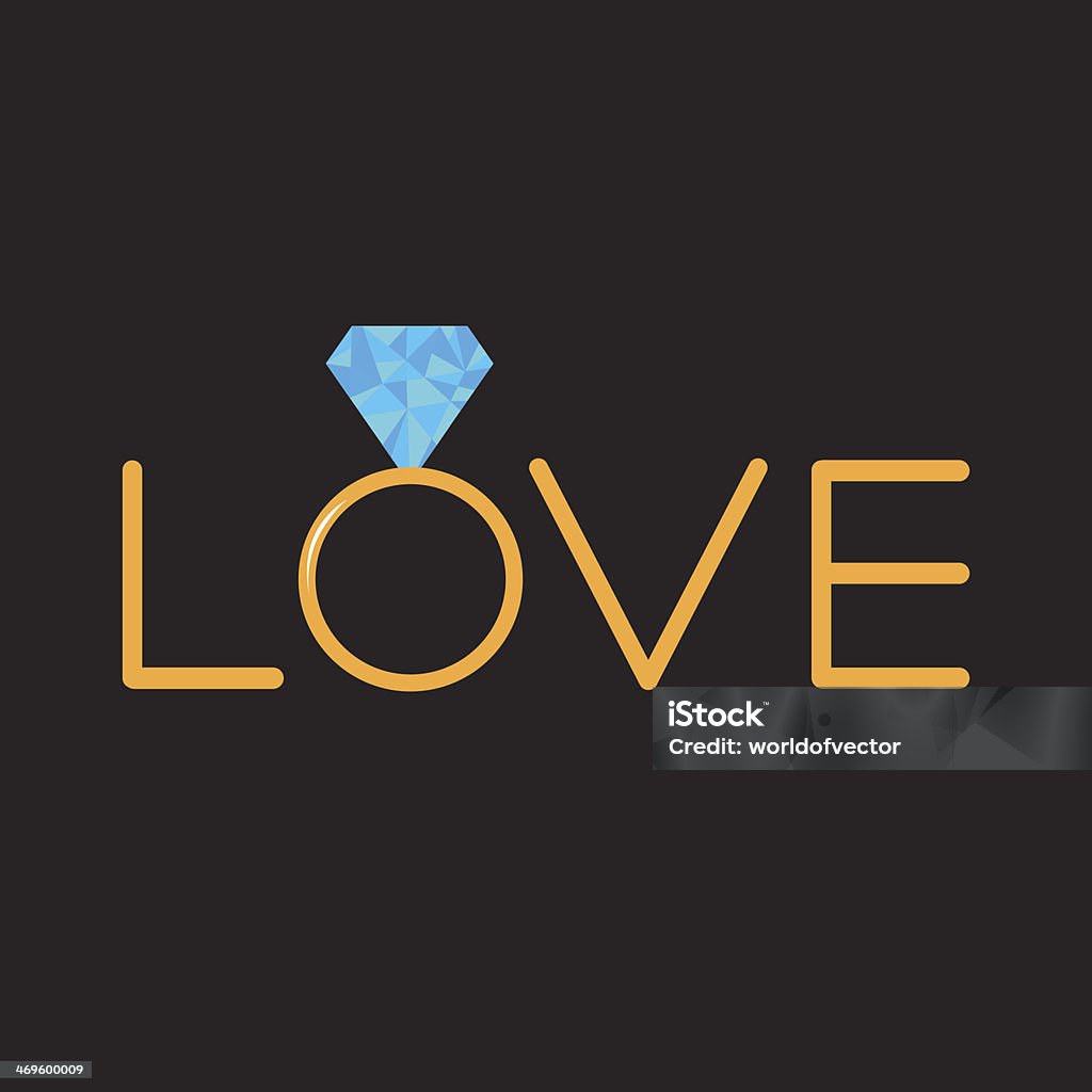 웨딩 골드 링, 다각형 블루 다이아몬드. 단어 사랑입니다. 카드 - 로열티 프리 2차 도형 벡터 아트