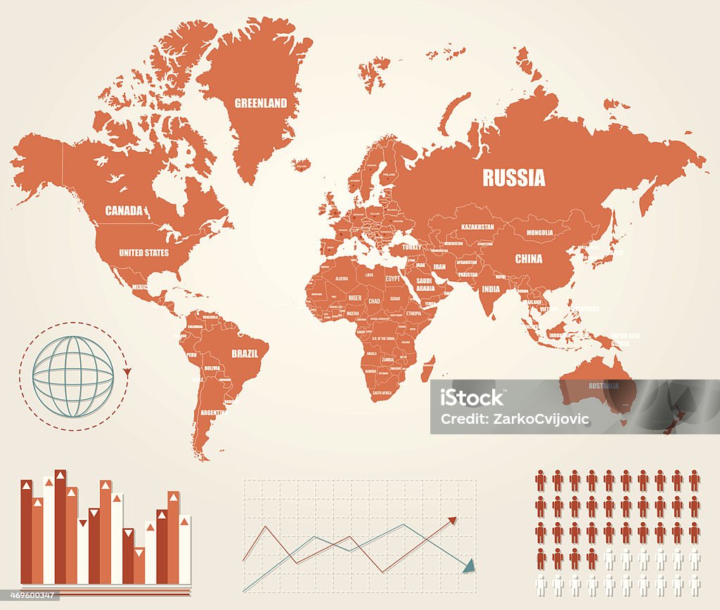 Colored infographic world map with graphs Infographic vector illustration with Map of the World / political map Sparse stock vector