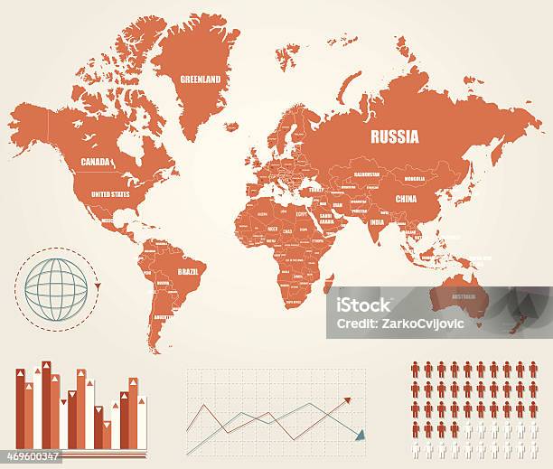 Colored Infographic World Map With Graphs Stock Illustration - Download Image Now - Sparse, Map, World Map