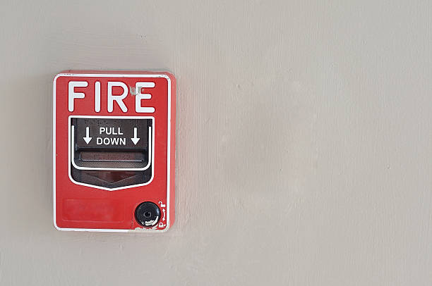 istock Fire alarm red box stick on wall 469600388