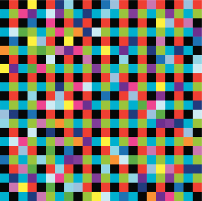 Vector illustration of and abstract background made up of small colorful squares.