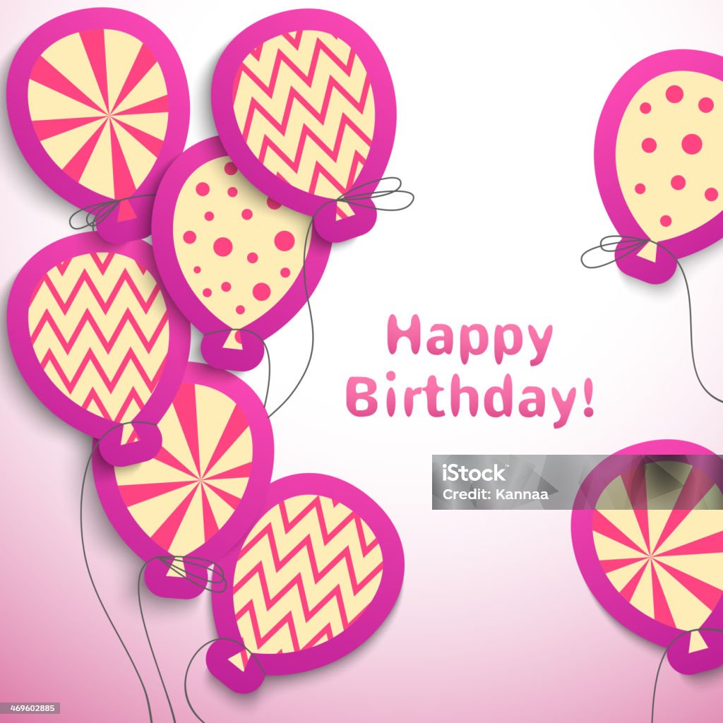 Happy birthday retro postcard with pattern balloons Happy birthday retro postcard with pattern balloons. Vector illustration for your feminine holiday presentation. Postcard picture in pink , white and yellow colors. Abstract stock vector