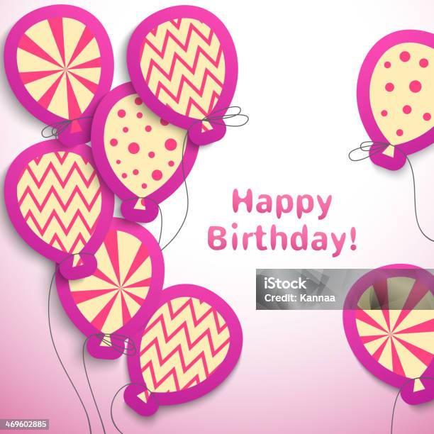 Happy Birthday Retro Postcard With Pattern Balloons Stock Illustration - Download Image Now