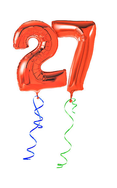 istock Red balloons with ribbon - Number 27 469603358