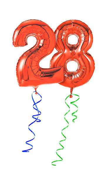 istock Red balloons with ribbon - Number 28 469603362