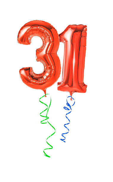 istock Red balloons with ribbon - Number 31 469603368